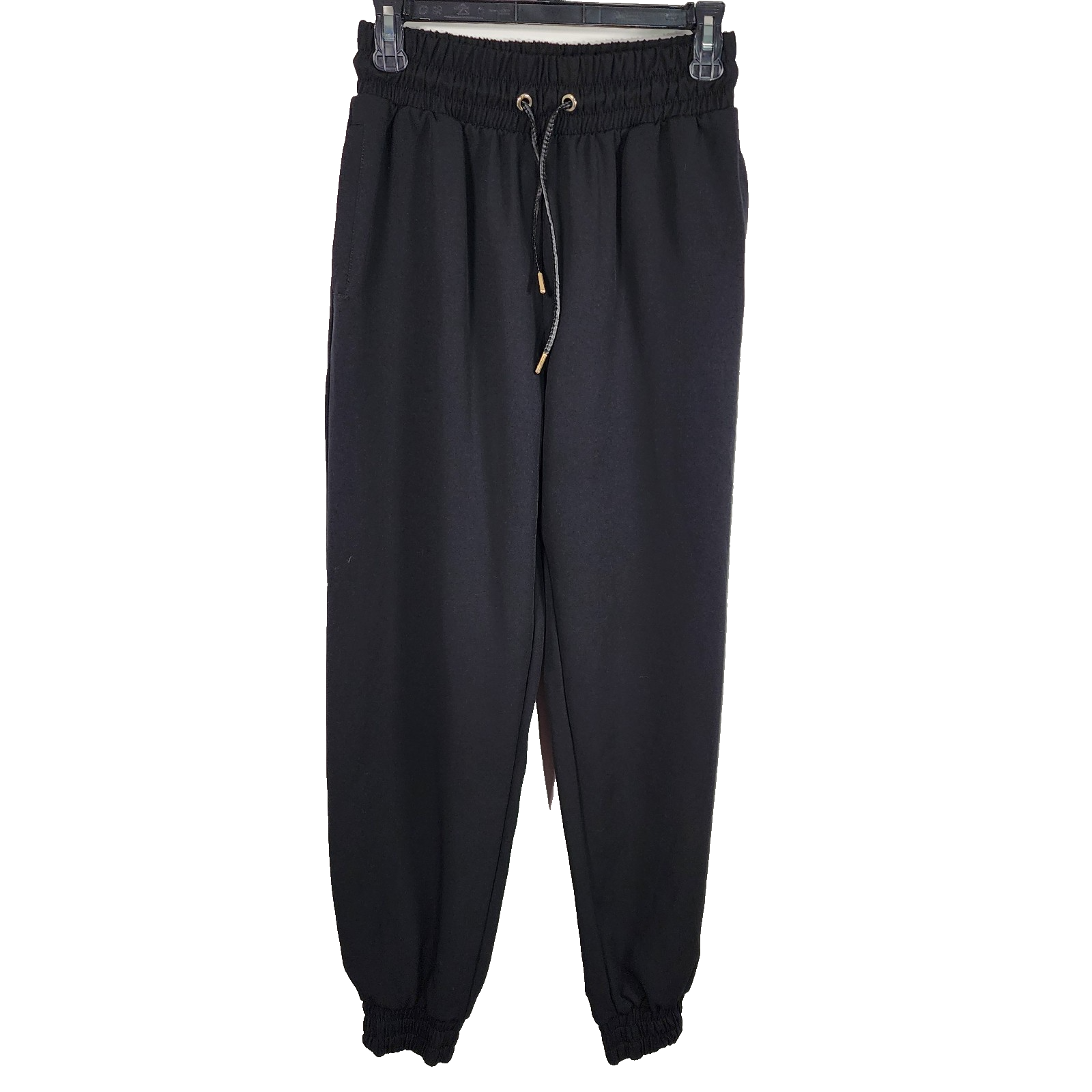 Zara Womens Jogger Pants Small Black Stretch Tapered Leg Drawstring Athletic